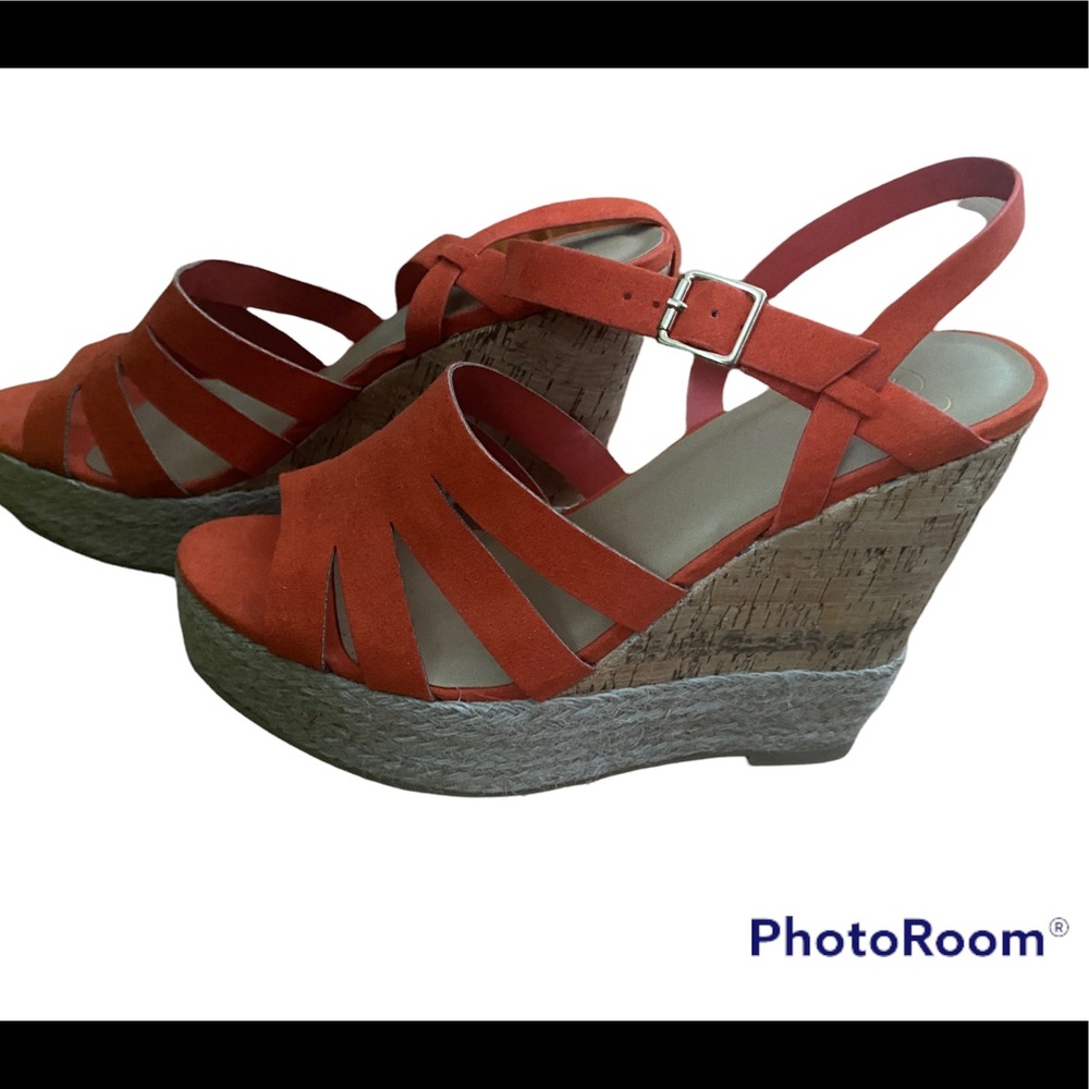 My Delicious Tangerine wedge sandals from The Buckle size 7